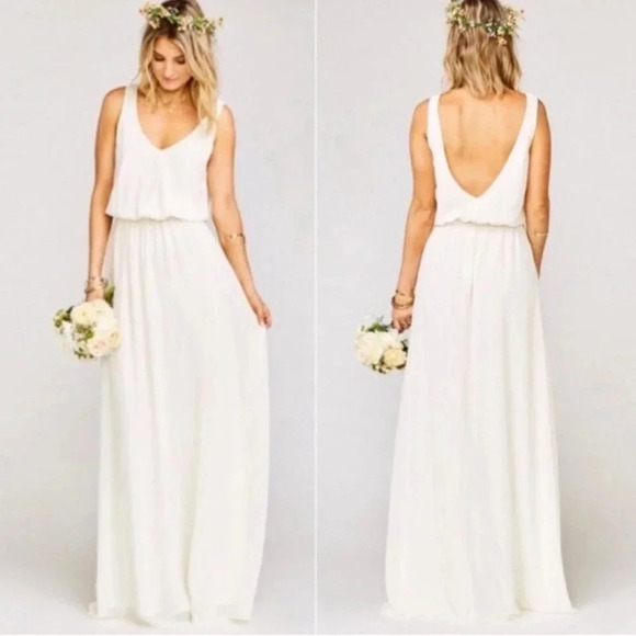 Show Me Your Mumu Kendall Maxi Dress Gown Wedding Cake Chiffon Bridal Size S - Picture 2 of 10